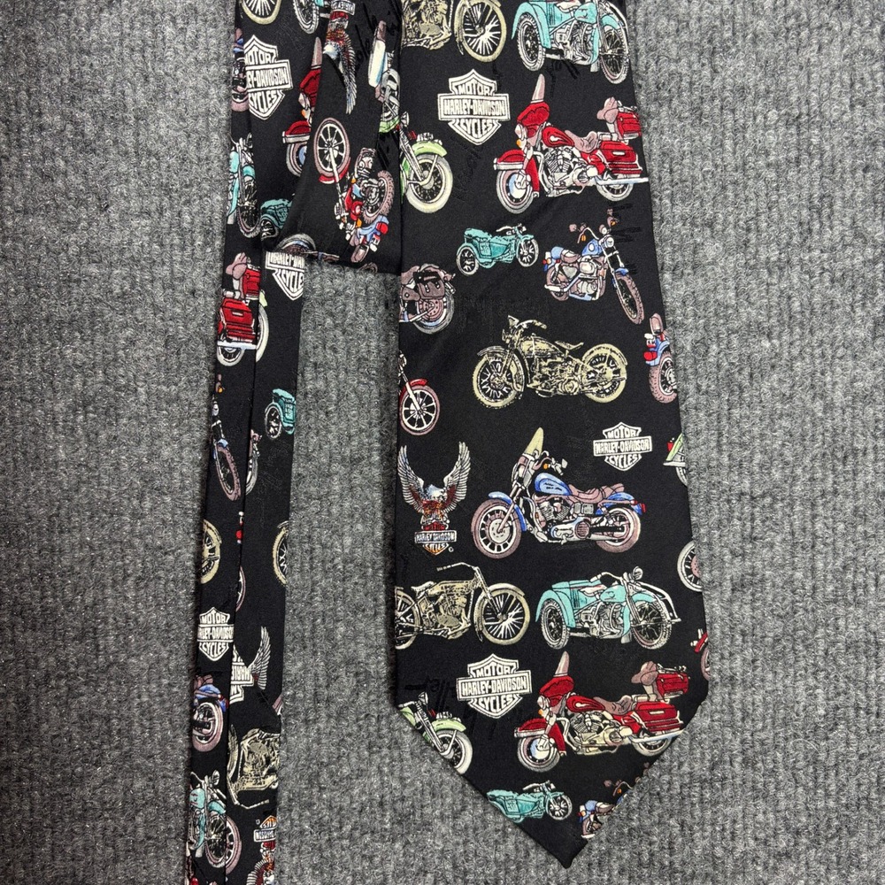 Nicole Miller Tie Mens OS Black Harley-Davidson Motorcycle 1997 Silk Biker Print